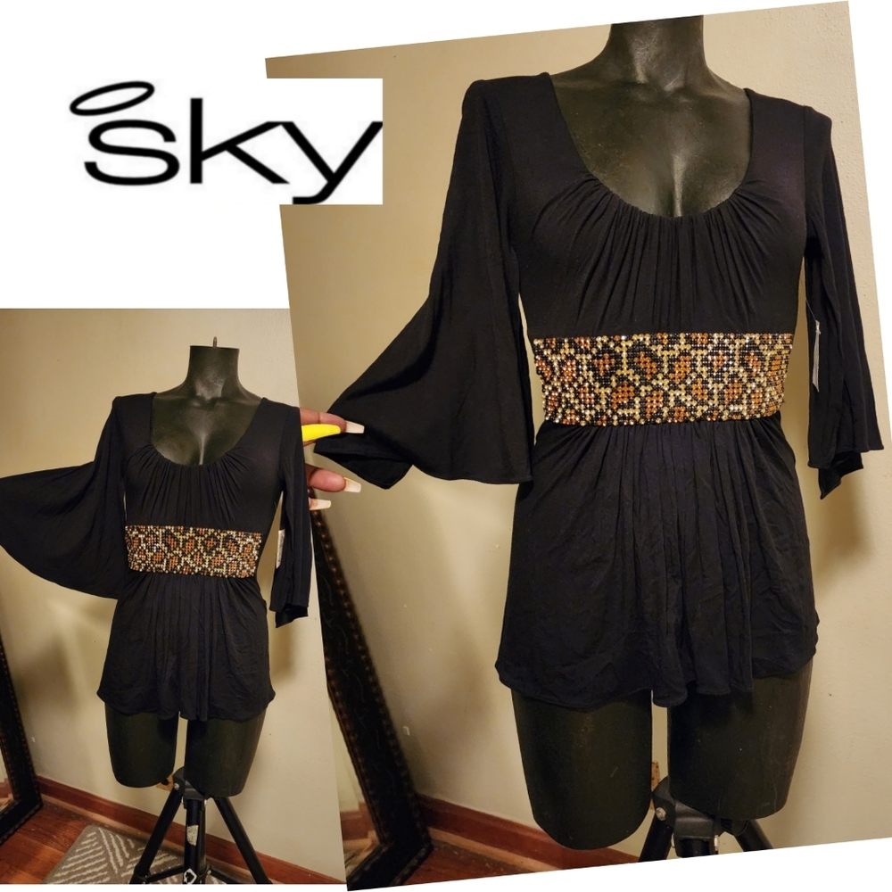 Sky Brand Top Angel Wing Sleeve Empire Waist  Metal animal print Size XS NEW!